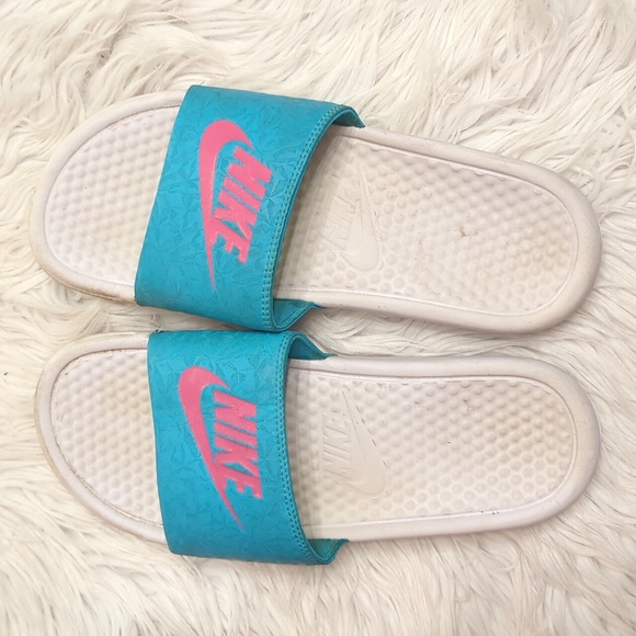 Nike Benassi Aqua and Pink Slide Sandals - Picture 1 of 9